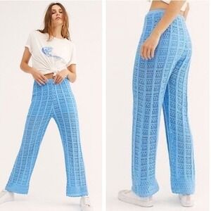 Free People Beach Quinn Crochet Flare Pull On Pants Size‎ S Blue Retro Inspired